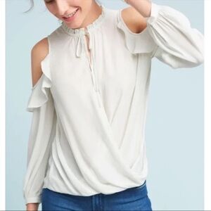 Anthropologie Maeve Liesel Cold Shoulder Top Large Light Mint Green
